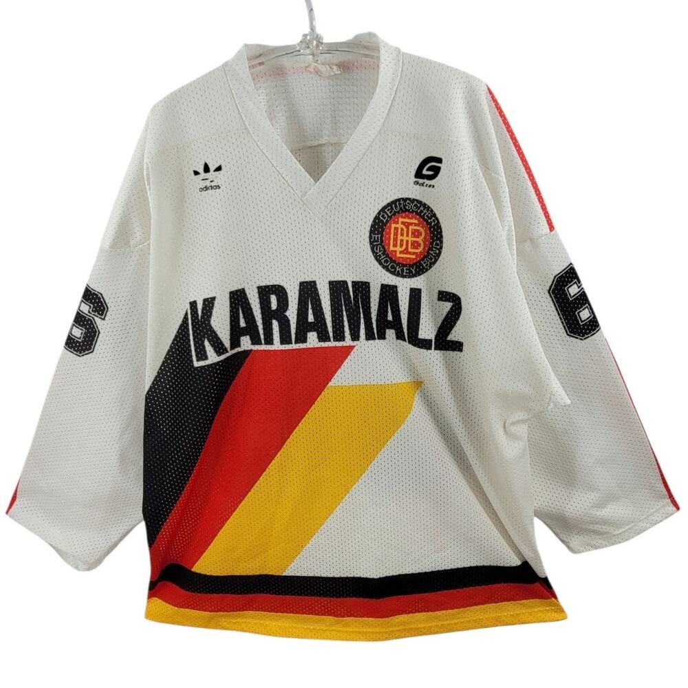 Vintage Adidas Karamalz Hockey Jersey Red Black Gold Timeless Streetwear‎